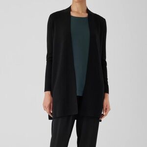 Eileen Fisher Ultra Fine Wool Black Classic Open Front Sweater‎ Small